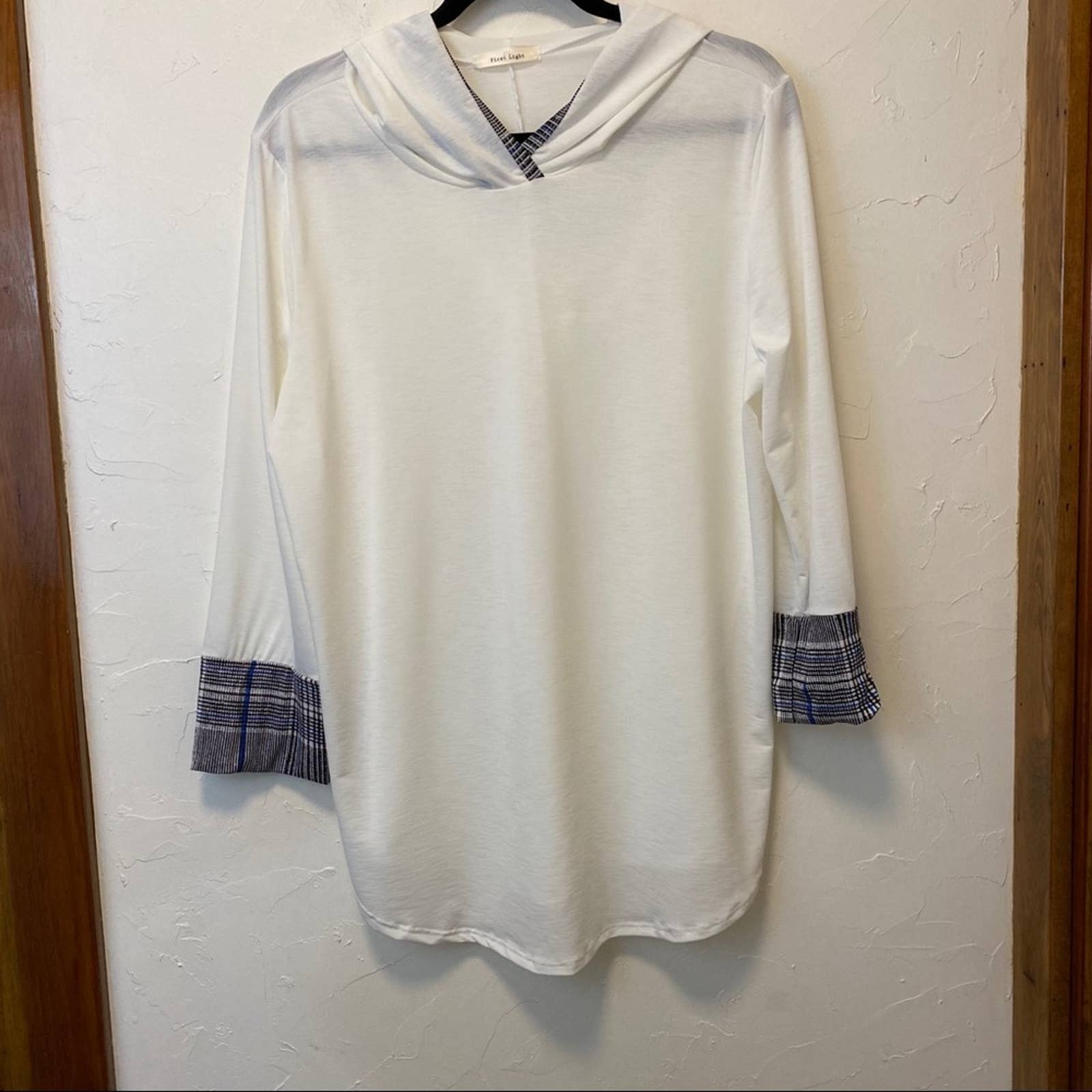 Plus Size Hoodie With Plaid Trim - 3x